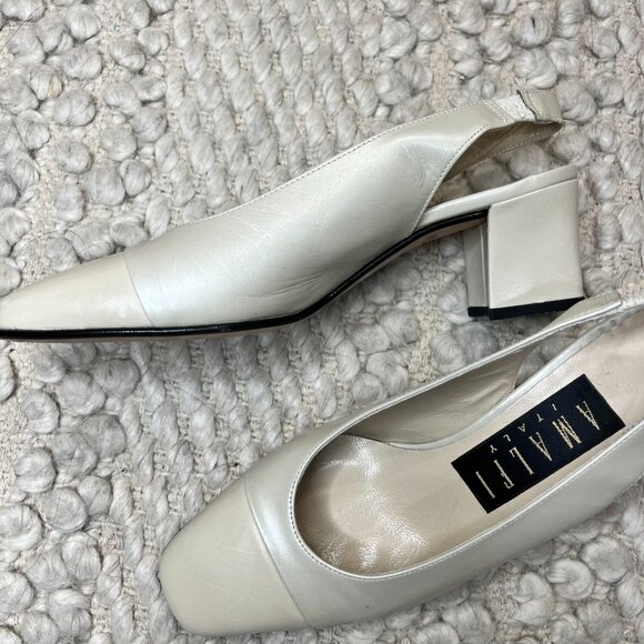 Women's AMALFI ITALY Size 5 Vintage Square Toe Ivory Close Toe Heel Shoe - Picture 1 of 16